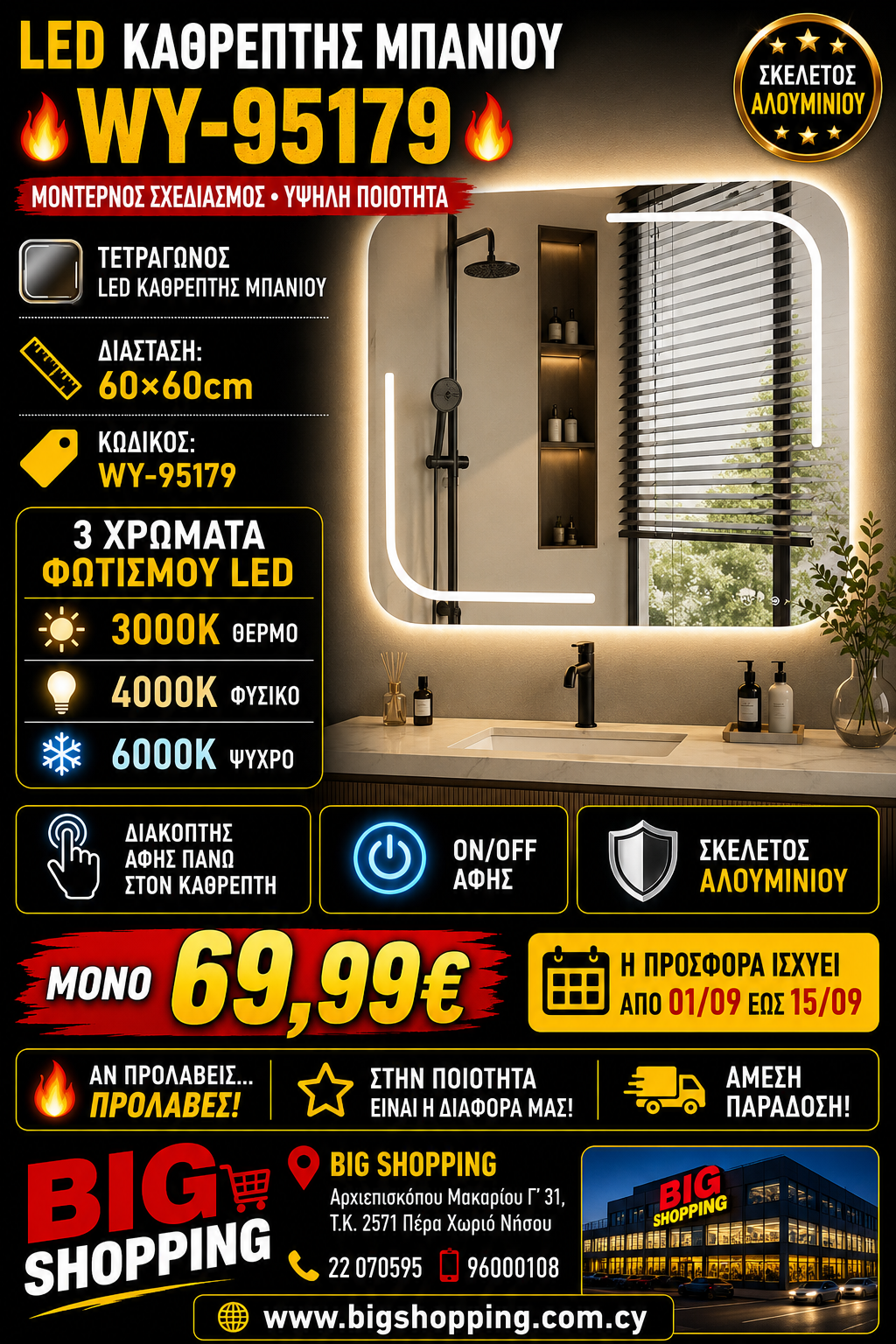 🔥 LED ΚΑΘΡΕΠΤΗΣ ΜΠΑΝΙΟΥ WY-95179 🔥